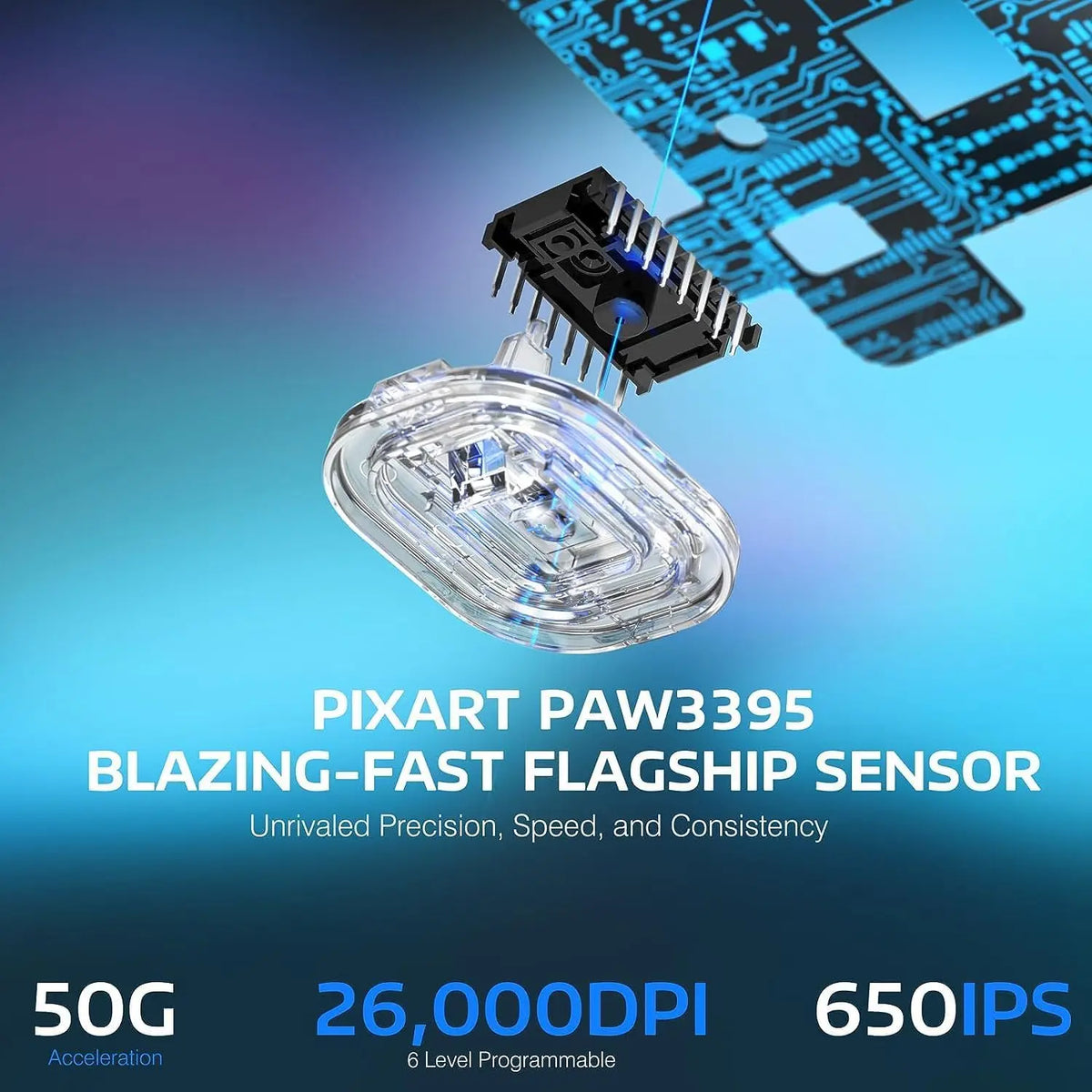 Wireless Gaming Mouse, 49g Tri-Mode,PAW3395 26K DPI Sensor, 200h Battery Life,5 Programmable Buttons