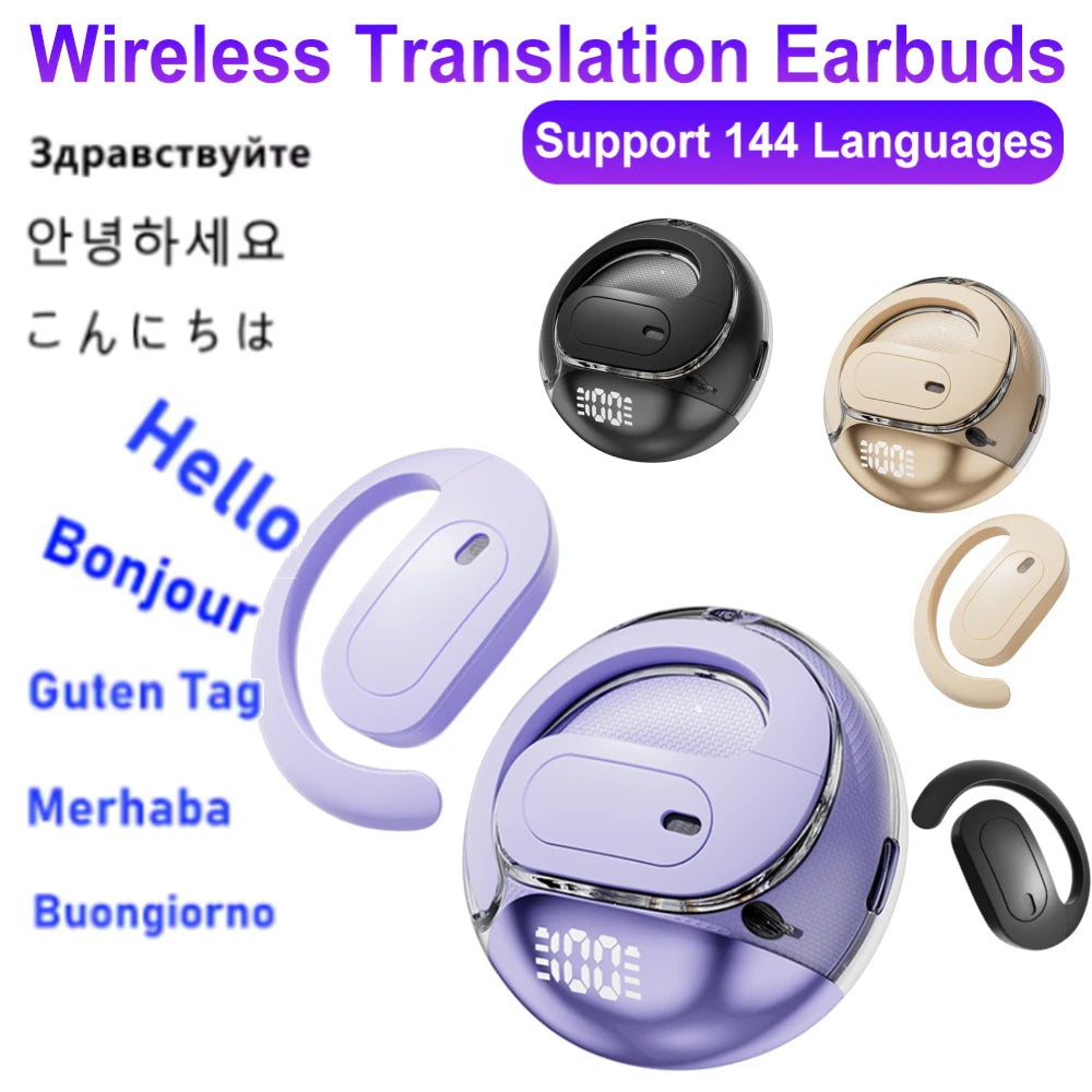 AI Translator Earbuds 144 Languages Translation Earphones Bluetooth-Compatible 5.4 Translator Headphones for Travel Business