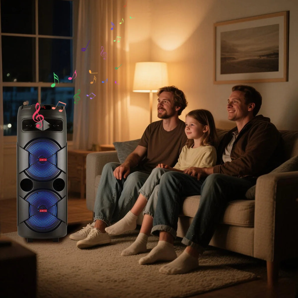 9000W Dual 12 inch Subwoofer Bluetooth Party Speaker With RGB Lights, FM Radio, USB/TF Playback, TWS Pairing, Long Playtime