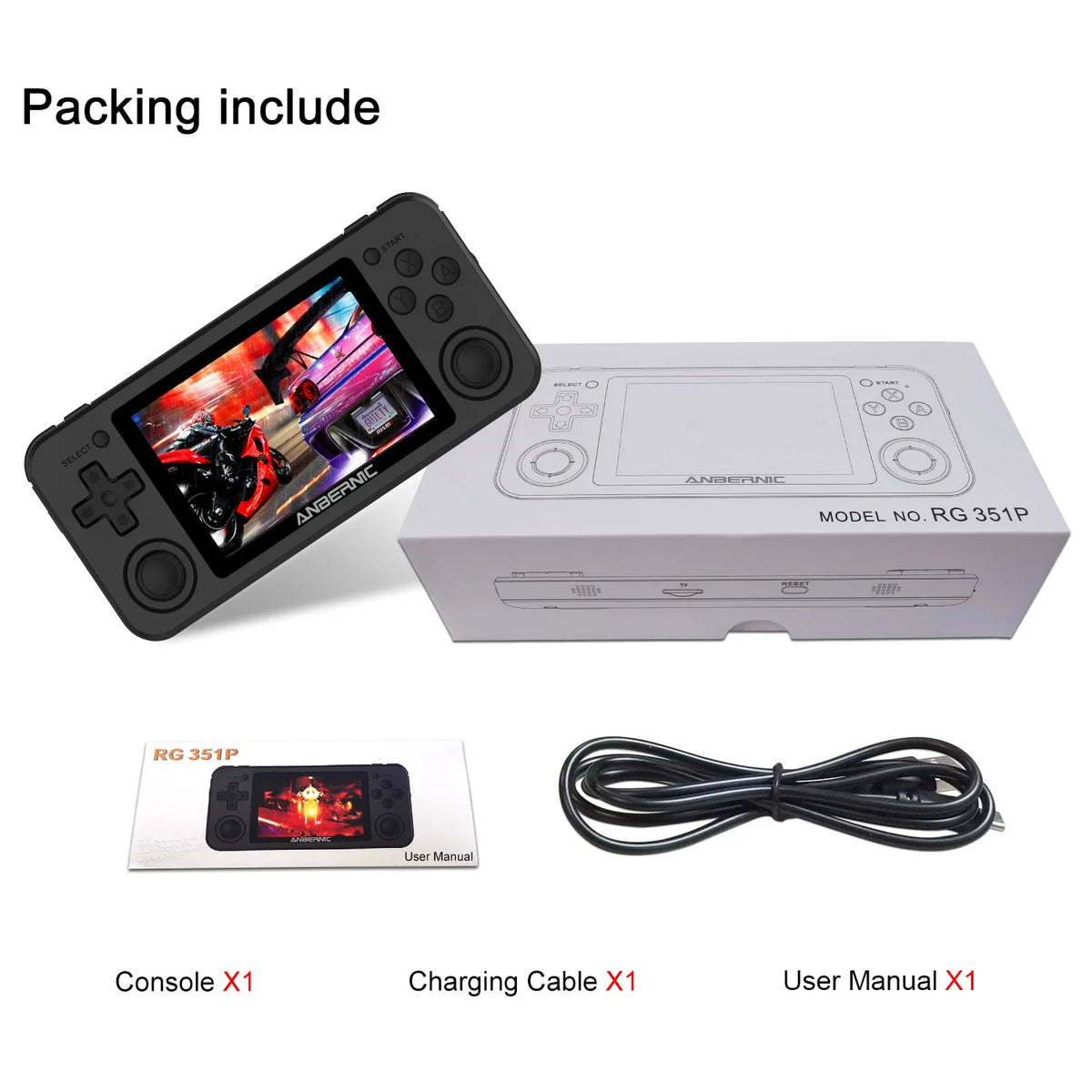 ANBERNIC RG351P Handheld Retro Game Console 3.5 Inch IPS Screen 64G TF Card 2500 Classic Games 3500 mAh Double 3D Rocker Gift