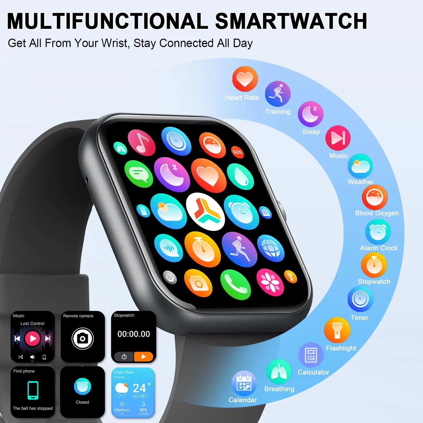 Smartwatch (Anrufe annehmen/tätigen), 1,96" Smartwatch, Fitness-Tracker, Schlafmonitor, Schrittzähler, über 100 Sportmodi, IP68 wasserdicht