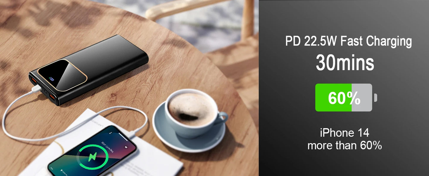 DY201 22.5W Fast Charge Power Bank 10000mAh | USB-C 3 Ports + 8-Layer Protection | LED Display Universal Compatibility.