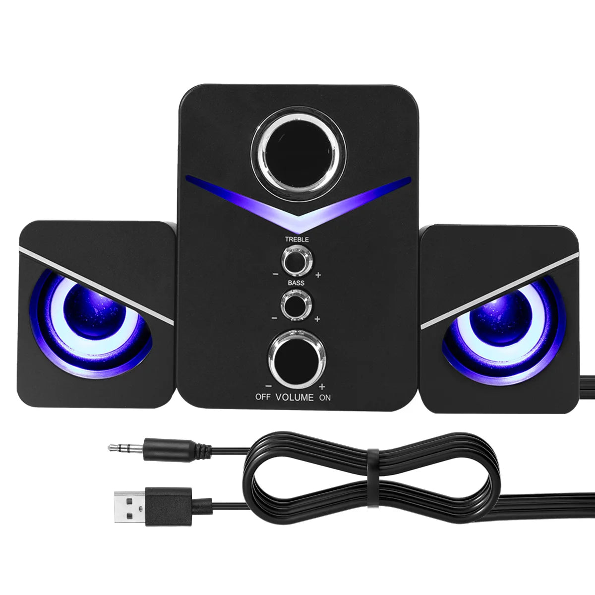 Computer Speakers System Stereo Bass Subwoofer For  Desktop Laptop USB Wired Desktop PC Speaker With RGB LED Light 3.5mm Jack