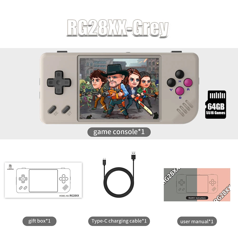 Consola de juegos portátil ANBERNIC RG28XX Pantalla IPS de 2,83" Linux 64G 5000+ juegos preinstalados H700 Quad-core ARM Cortex-A53