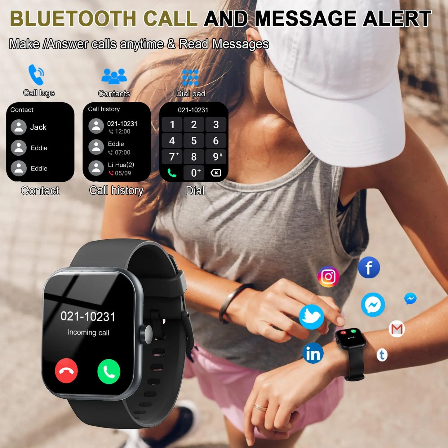 Smartwatch (Anrufe annehmen/tätigen), 1,96" Smartwatch, Fitness-Tracker, Schlafmonitor, Schrittzähler, über 100 Sportmodi, IP68 wasserdicht