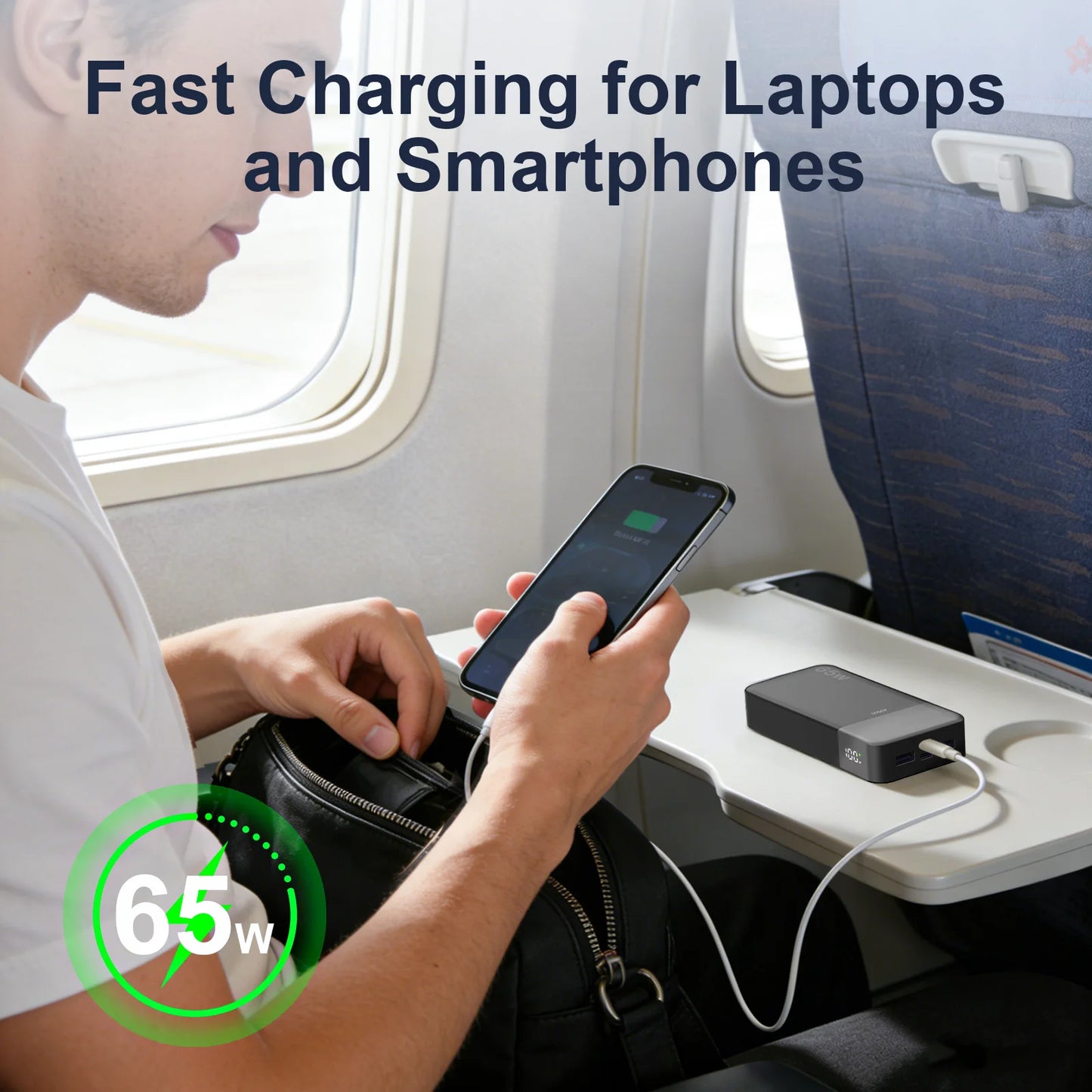 JUOVI Power Bank 65W 20000mAh Laptop Portable Charger, PD QC Fast Charging External Battery Pack for MacBook iPad Tablet iPhone