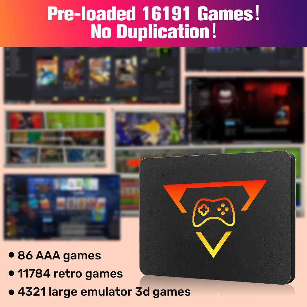 Retro Gaming SSD for Switch/PS5/Xbox/PS4/PS3/PS2/WIIU 80+Emulators Launchbox＆Retrobat＆Playnite 16191 Games Console for PC/Lapt