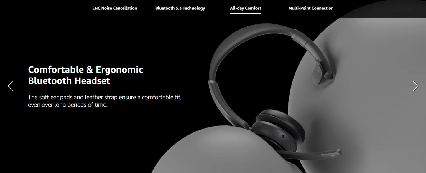 Nuroum HP31SN Wireless Headset with Noise Cancelling Microphone Bluetooth 5.3 for Work Office Call Center, Mute Button Multi-Point Over Ear Headphones for PC Laptop Computer Teams Zoom, Darkgrey Earphones