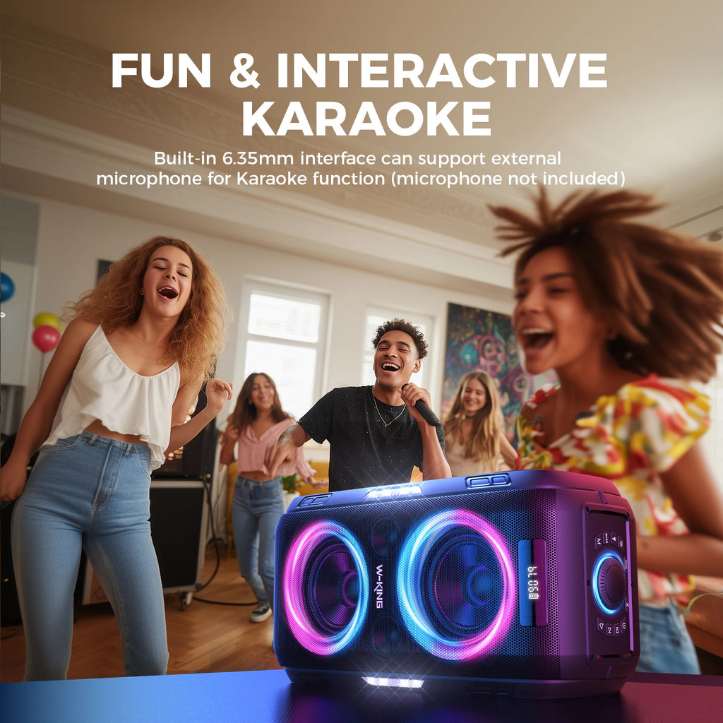 W-KING 250W MAX Party Wireless Bluetooth Speaker Portable Speaker 12 Custom Deep Bass Powerful Boom Box Design with USB Playback