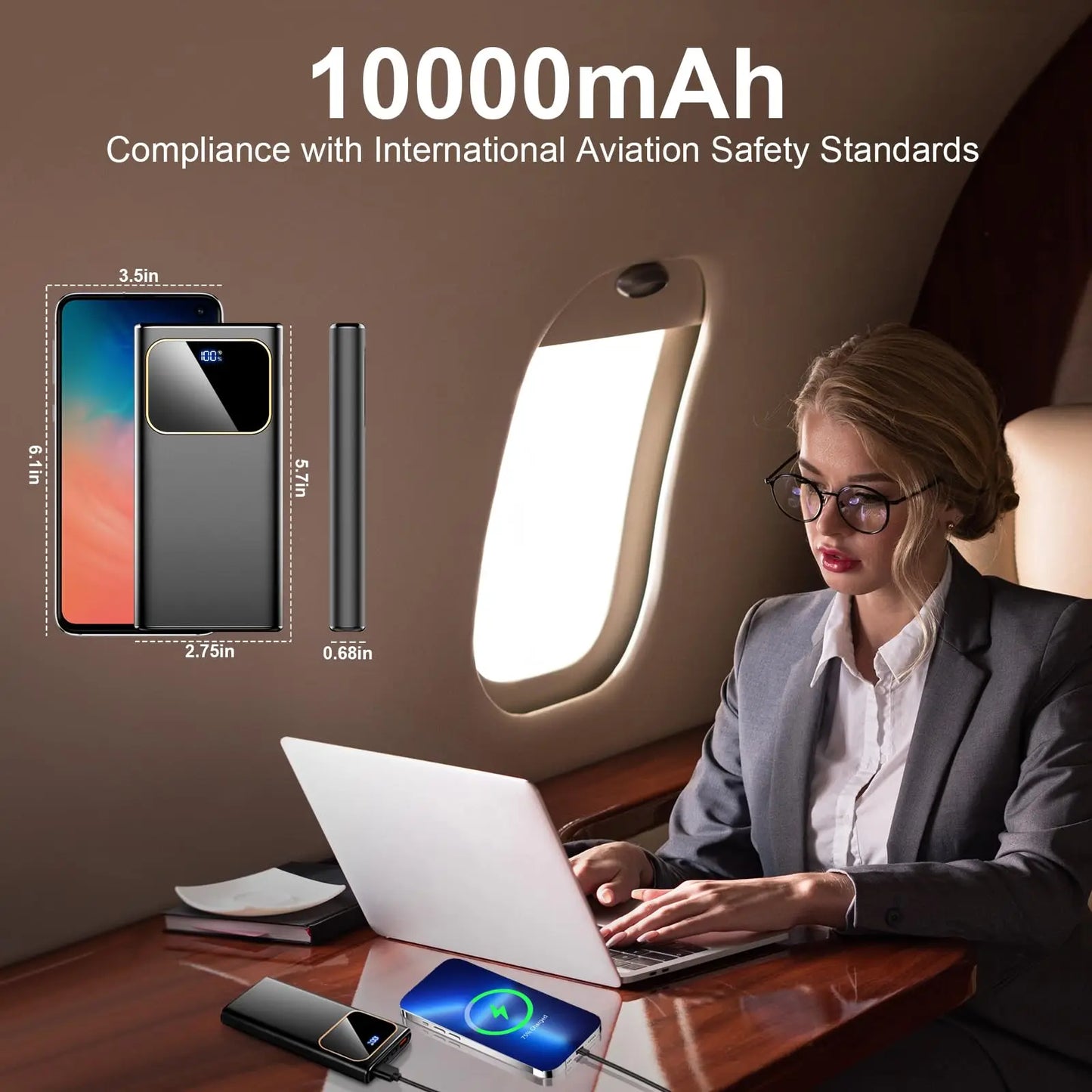 DY201 22.5W Fast Charge Power Bank 10000mAh | USB-C 3 Ports + 8-Layer Protection | LED Display Universal Compatibility.