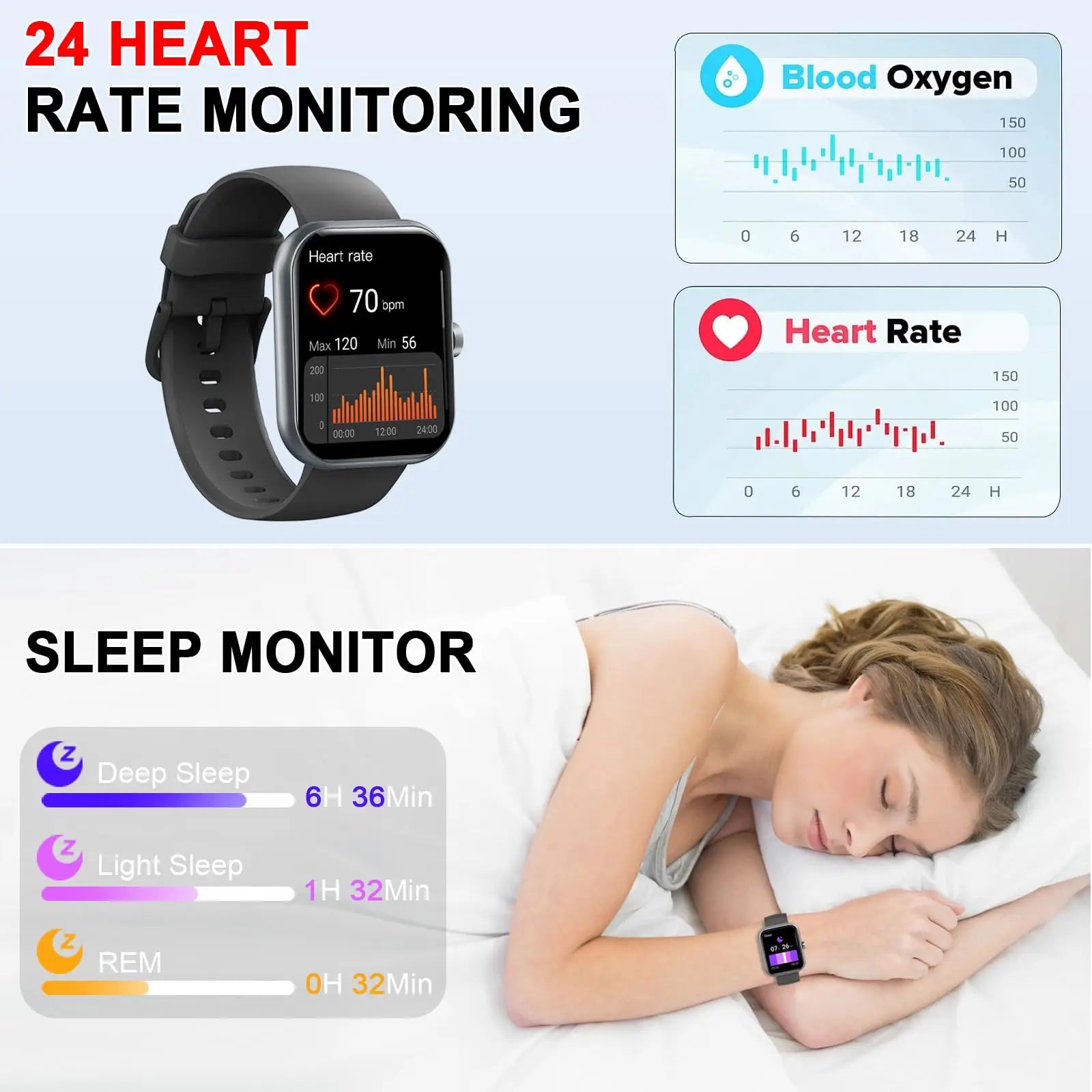 Smart Watch(Answer/Make Calls), 1.96" Smartwatches, Fitness Tracker, Sleep Monitor, Pedometer, 100+ Sport Modes, IP68 Waterproof