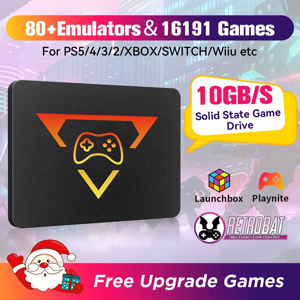 Retro Gaming SSD for Switch/PS5/Xbox/PS4/PS3/PS2/WIIU 80+Emulators Launchbox＆Retrobat＆Playnite 16191 Games Console for PC/Lapt