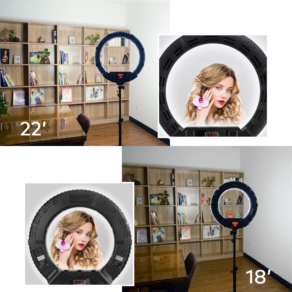 100W 22" Ringleuchte 55cm Fernbedienung Ringlicht-Set Superhelle LED-Ringleuchte für Make-up, Schönheit, Nagelstudio Handtasche & Stativ FD640