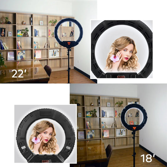100W 22" Ringleuchte 55cm Fernbedienung Ringlicht-Set Superhelle LED-Ringleuchte für Make-up, Schönheit, Nagelstudio Handtasche & Stativ FD640