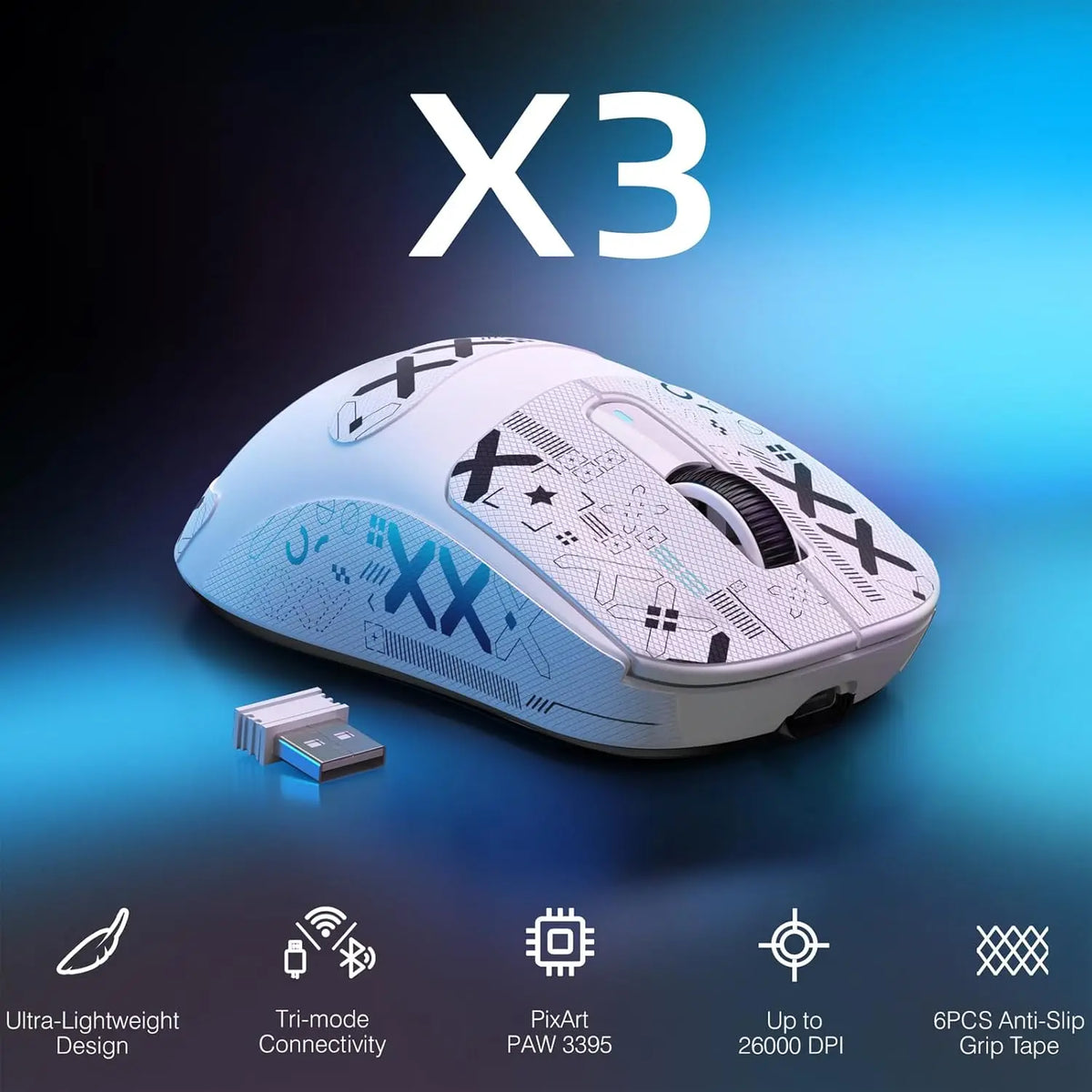 Wireless Gaming Mouse, 49g Tri-Mode,PAW3395 26K DPI Sensor, 200h Battery Life,5 Programmable Buttons