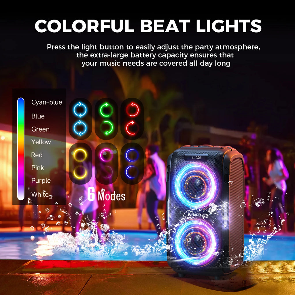 W-KING 250W MAX Party Wireless Bluetooth Speaker Portable Speaker 12 Custom Deep Bass Powerful Boom Box Design with USB Playback