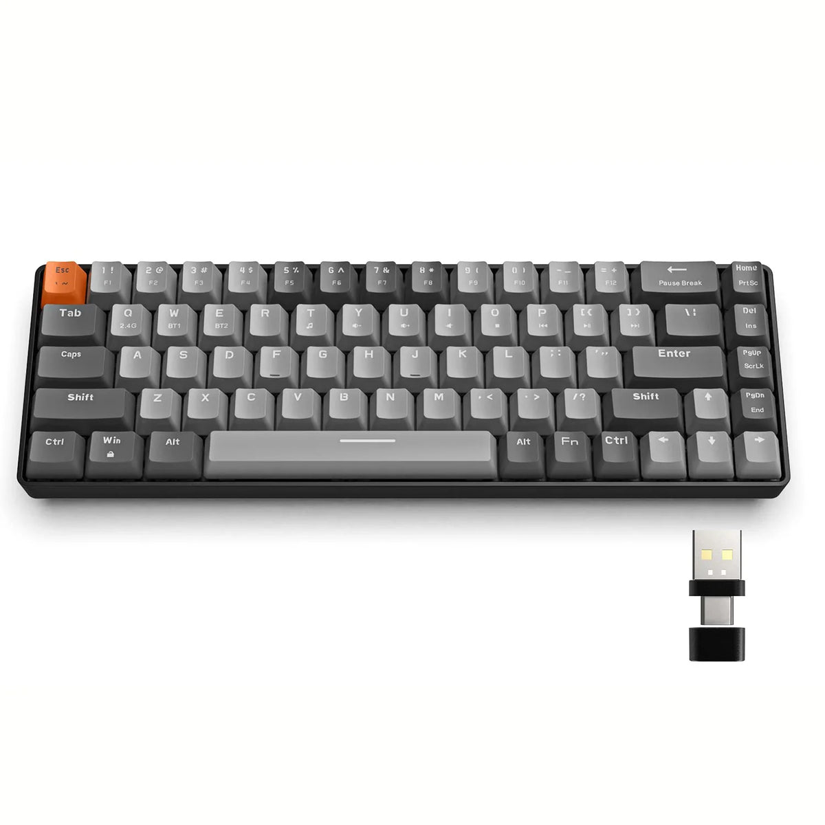 Wireless Mechanical Keyboard, Bluetooth 5.0/2.4GHz with Dual Mode 2-in-1 Receiver, 68-Key Hot-Swappable Gaming Keyboard