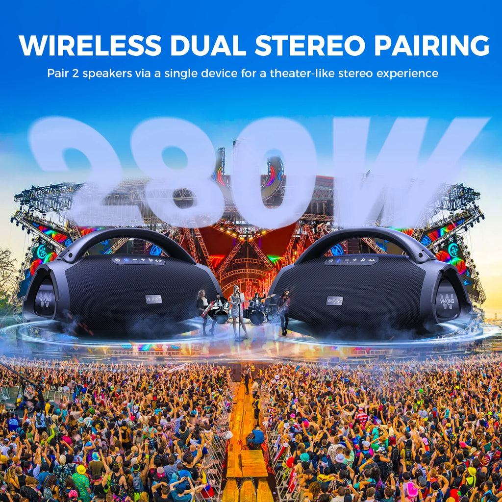 W-KING 330W Peak Wireless Boom Box Large Bluetooth Speaker 7.5" Subwoofer/IPX7 Waterproof Party Massive Bass for Outdoors