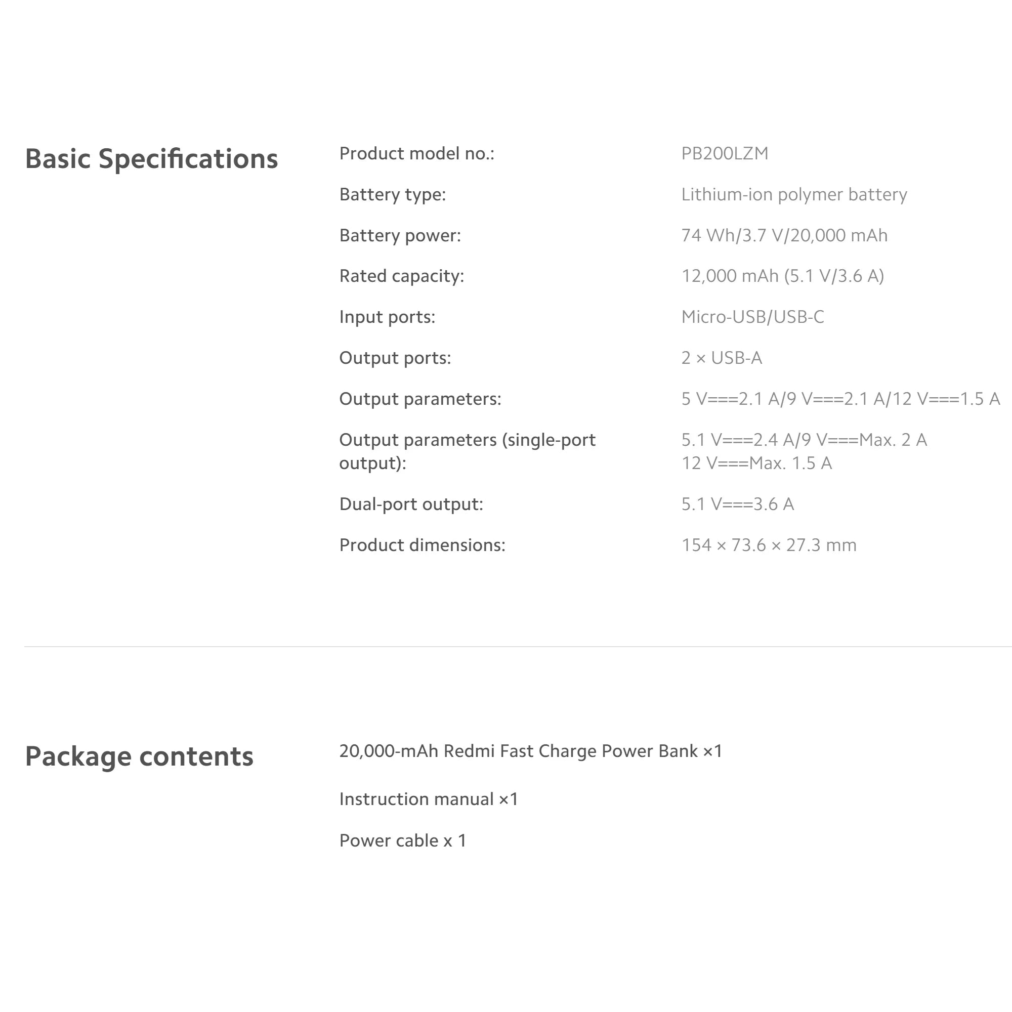 Xiaomi 20000mAh Redmi 18W Fast Charge Power Bank Black, High Capacity of 20000mAh, Two-way 18W Fast Charge, Low-current Charging