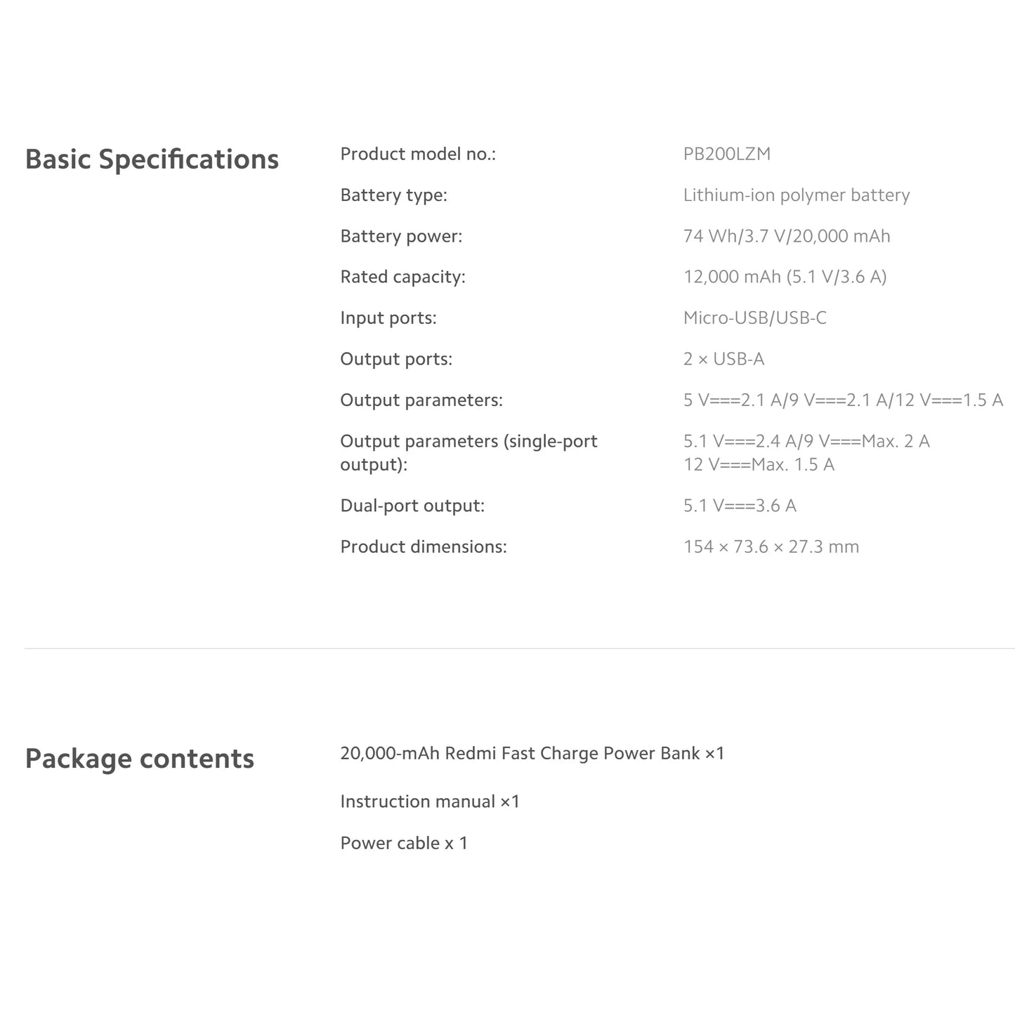 Xiaomi 20000mAh Redmi 18W Fast Charge Power Bank Black, High Capacity of 20000mAh, Two-way 18W Fast Charge, Low-current Charging