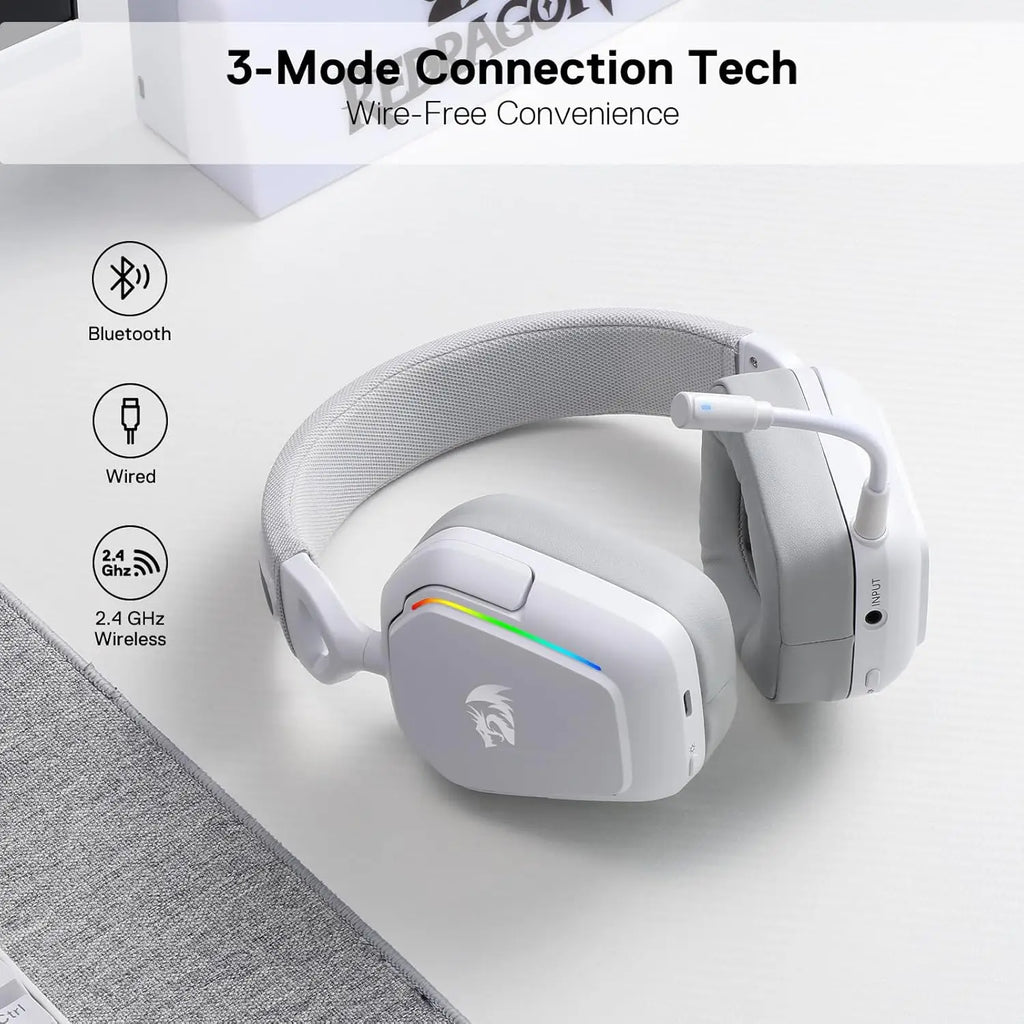 Redragon H868 3-Mode Wireless RGB 7.1 Surround Sound Noise-canceling Microphone Gaming Headset Over-Ear Headphones