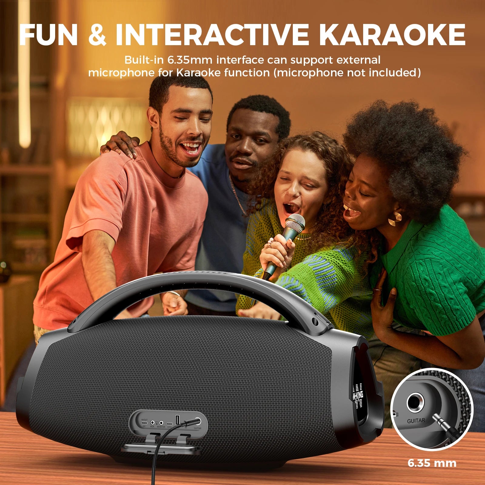 W-KING 330W Peak Wireless Boom Box Large Bluetooth Speaker 7.5" Subwoofer/IPX7 Waterproof Party Massive Bass for Outdoors