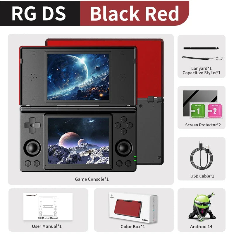 ANBERNIC RG DS Dual-screen Flip Handheld Game Console Video Games Player 4IPS Multi-touch Screen RK3568 Android14 PSP PS2 Game