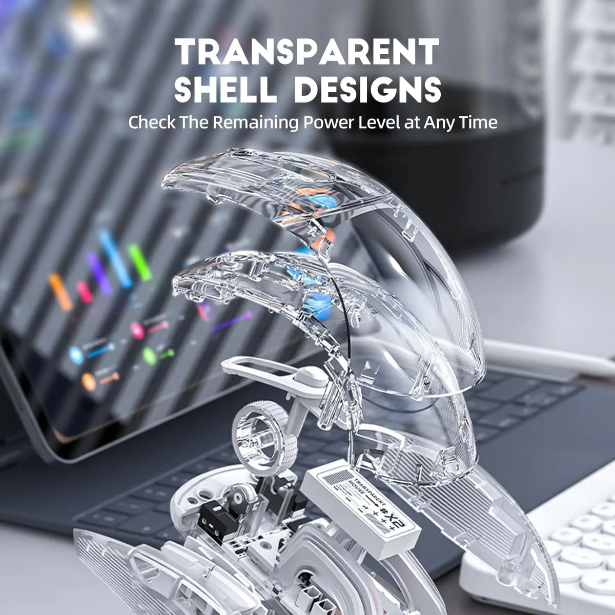 Wireless Gaming Mouse with RGB Charging Dock,Tri-Mode Mute Mouse RGB Backlit,Transparent Shell,PixArt 3212