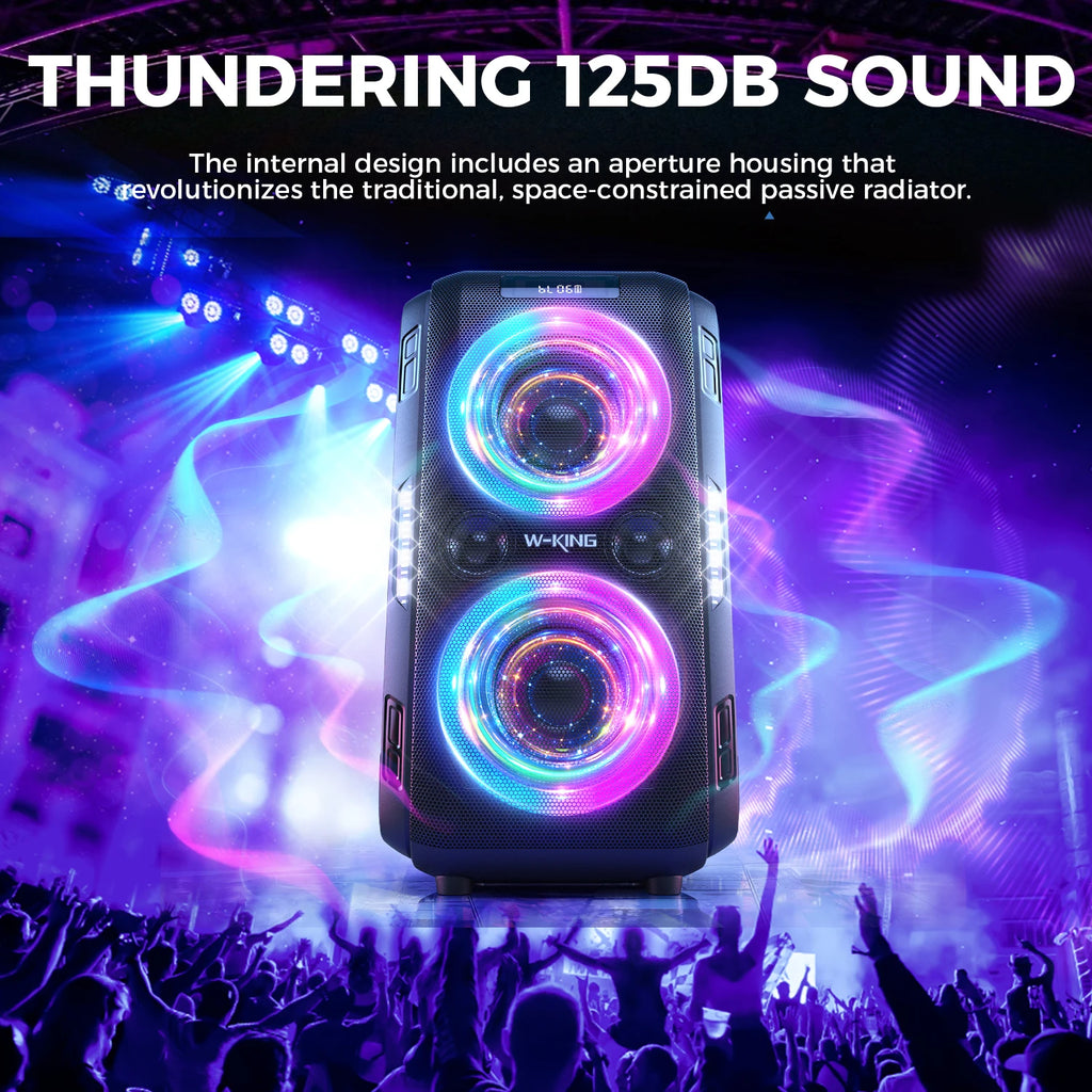 W-KING 250W MAX Party Wireless Bluetooth Speaker Portable Speaker 12 Custom Deep Bass Powerful Boom Box Design with USB Playback