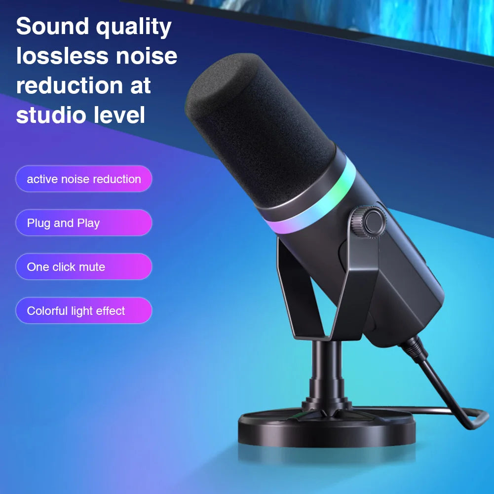 USB XLR Dynamic Gaming Microphone RGB Dynamic Computer Microphone PC Computer Gaming Mic for Streaming Recording