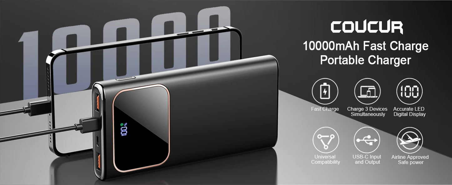 DY201 22.5W Fast Charge Power Bank 10000mAh | USB-C 3 Ports + 8-Layer Protection | LED Display Universal Compatibility.