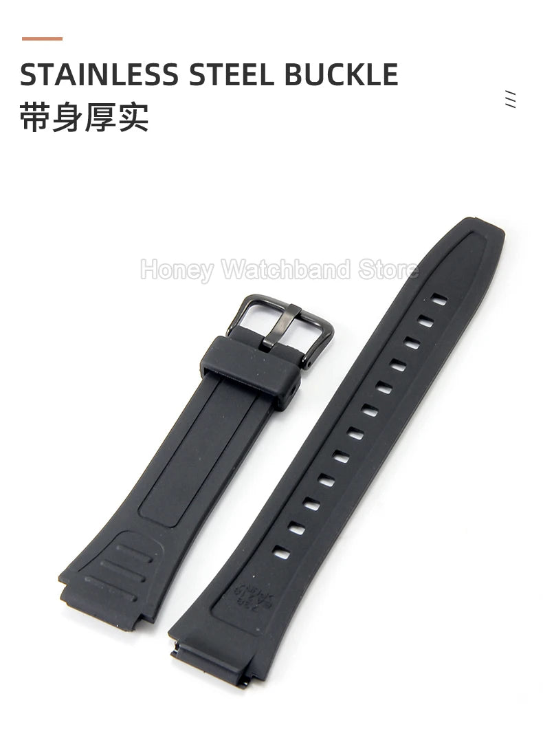 For Casio W-800H F-91W/84/94 Eco Friendly Recycled Resin Watch Strap Black 18mm Convex Fastener Hypoallergenic Quick Release