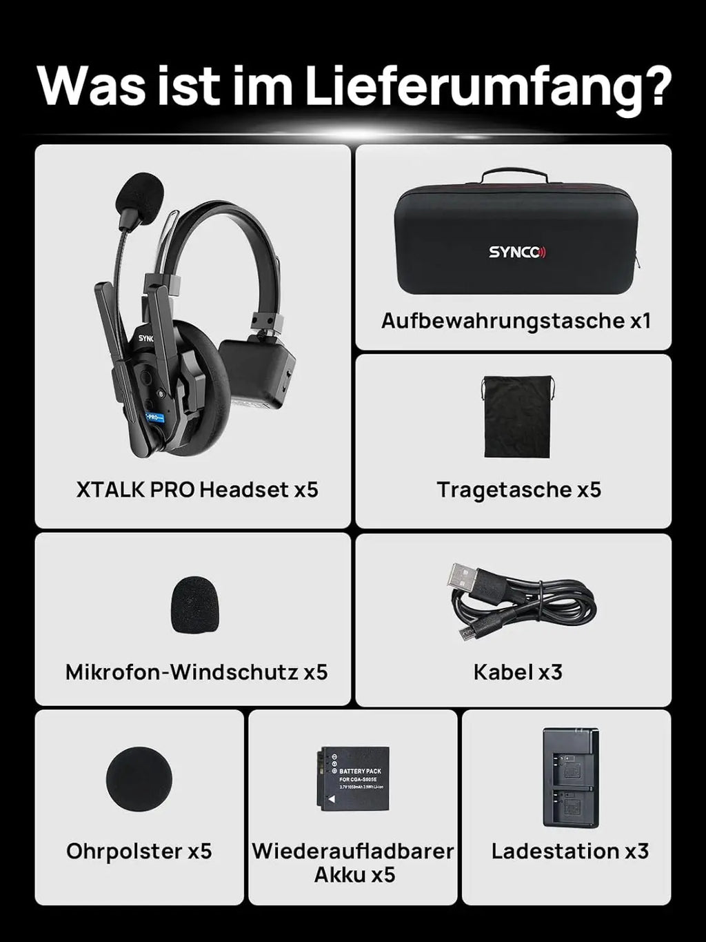 SYNCO XTALK XPRO5 Wireless Intercom Headset 2.4GHz Full Duplex 24H Battery Life 500M Range Real-time Team Communication
