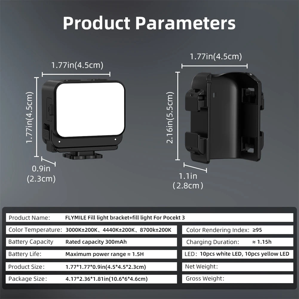 1/2 Pcs Magnetic Fill Light for DJI Osmo Pocket 3 Rechargeable LED Video Light Photography Lighting Sports Camera Accessories