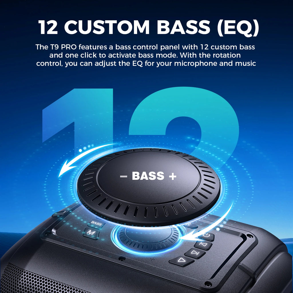 W-KING 250W MAX Party Wireless Bluetooth Speaker Portable Speaker 12 Custom Deep Bass Powerful Boom Box Design with USB Playback