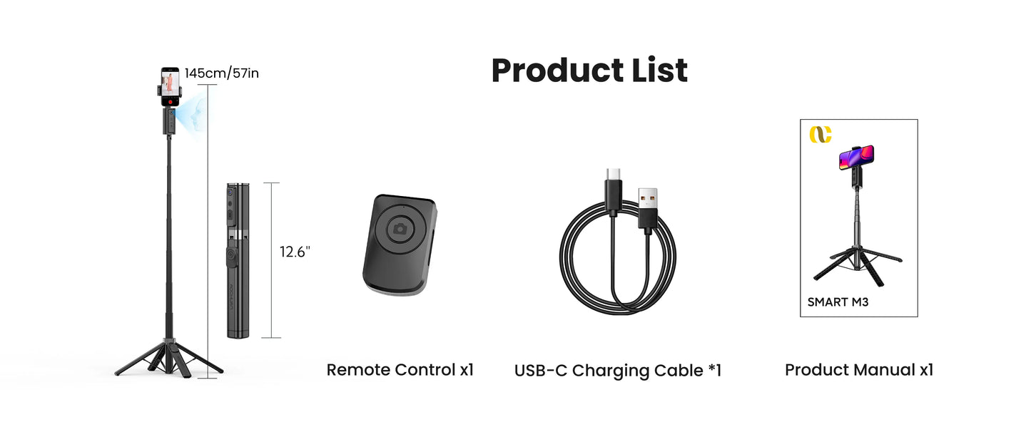 AOCHUAN Smart M3 Handheld Selfie Stick Equipped With AI Tracking And 360° Rotation Without Blind Spots For Smartphone Photograph