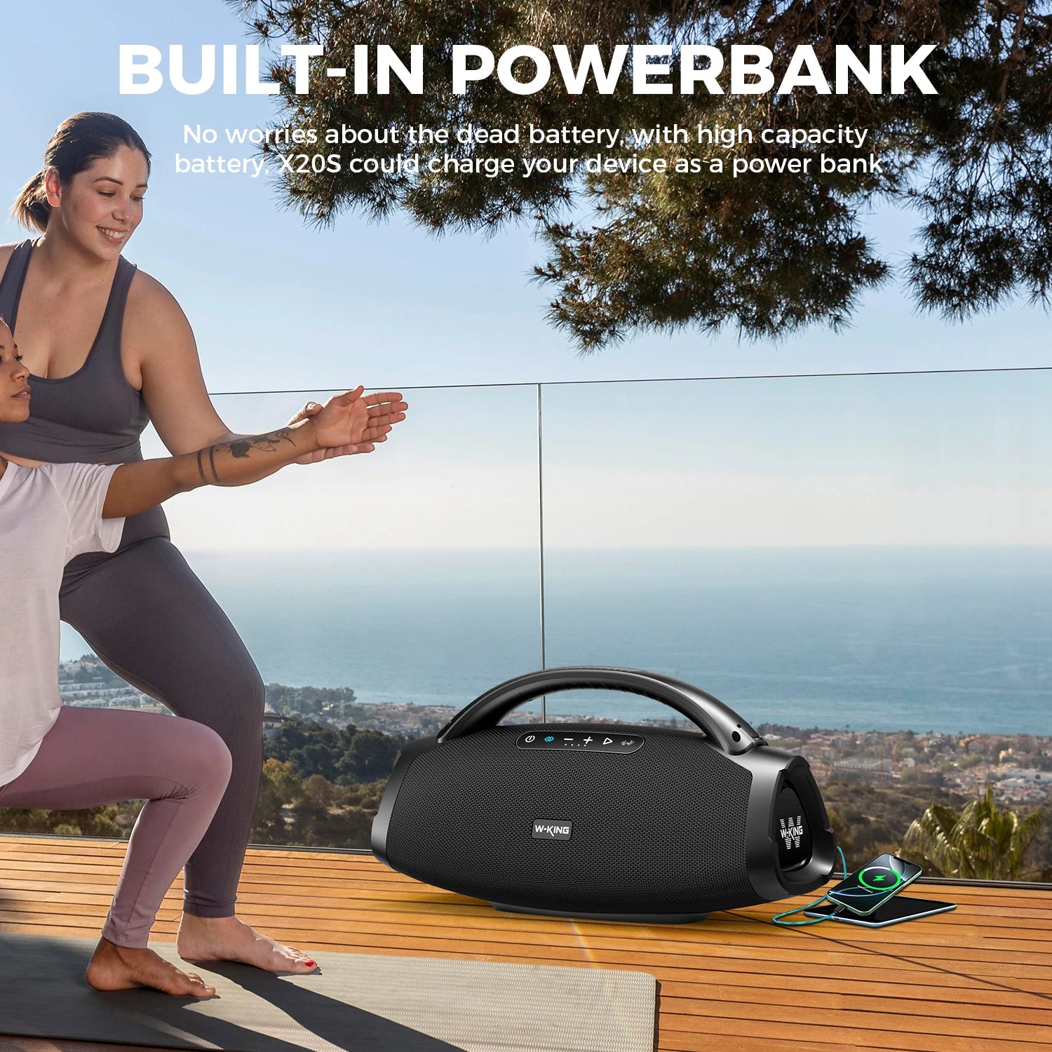 W-KING 330W Peak Wireless Boom Box Large Bluetooth Speaker 7.5" Subwoofer/IPX7 Waterproof Party Massive Bass for Outdoors