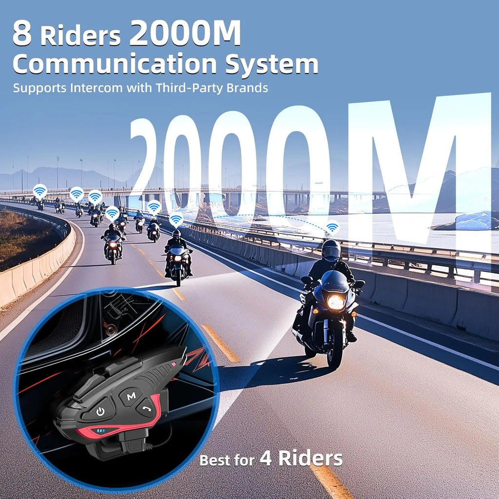 Moman Motorcycle Helmet Bluetooth Intercom Helmet Headset CP-S 8 Riders 2000M Group Helmet Communication System Motorbike