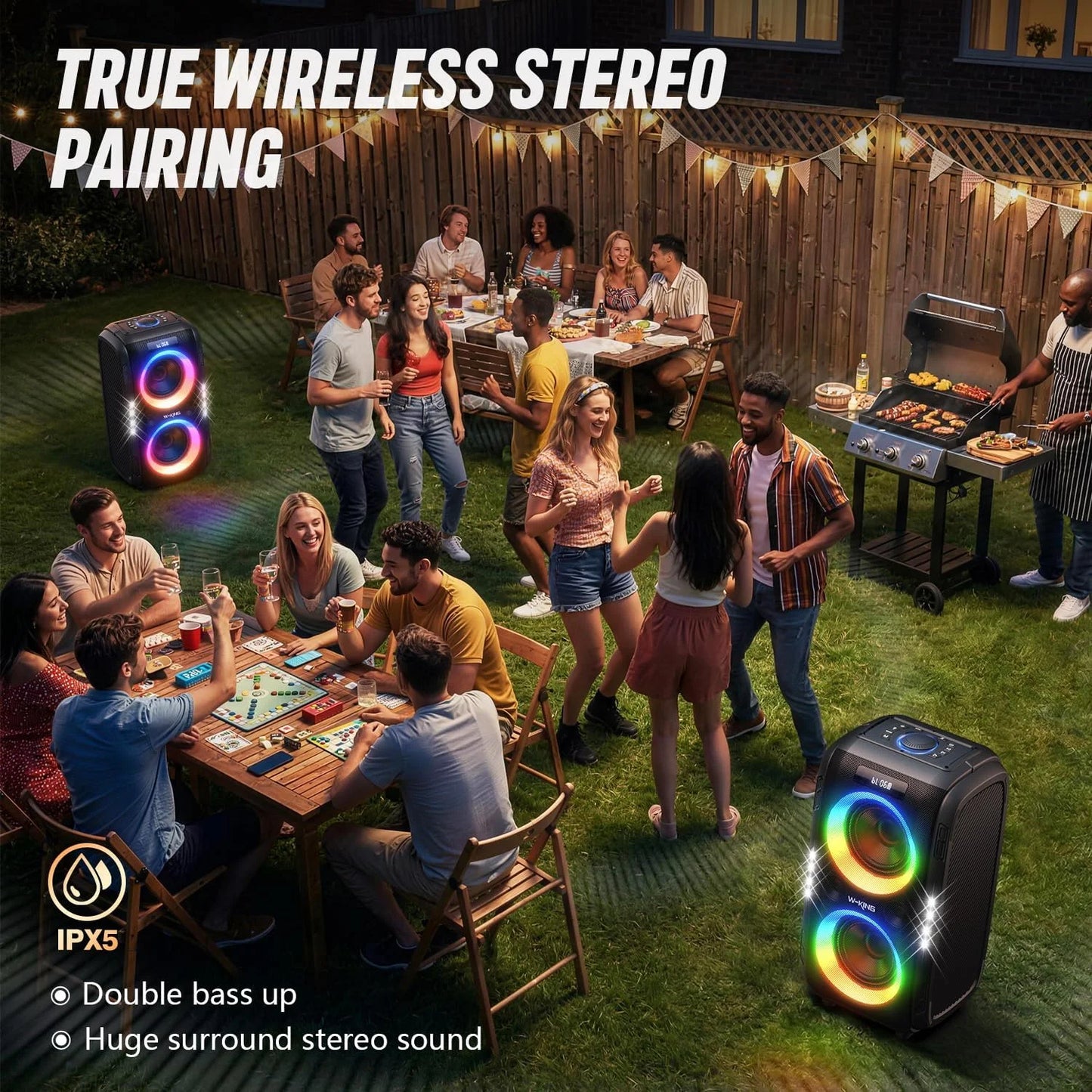 W-KING 250W MAX Party Kabelloser Bluetooth-Lautsprecher Tragbarer Lautsprecher 12 Benutzerdefinierte tiefe Bässe Leistungsstarkes Boombox-Design mit USB-Wiedergabe
