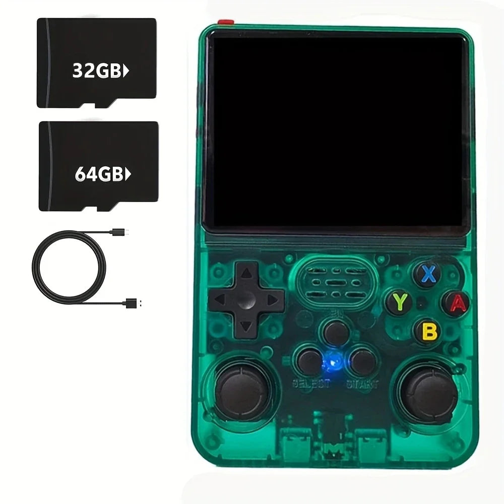 R36S Retro Video Handheld Device, Linux System, 3.5-inch IPS Screen, Built in 3000mAH Battery, Rechargeable Portable, 32G+64G TF