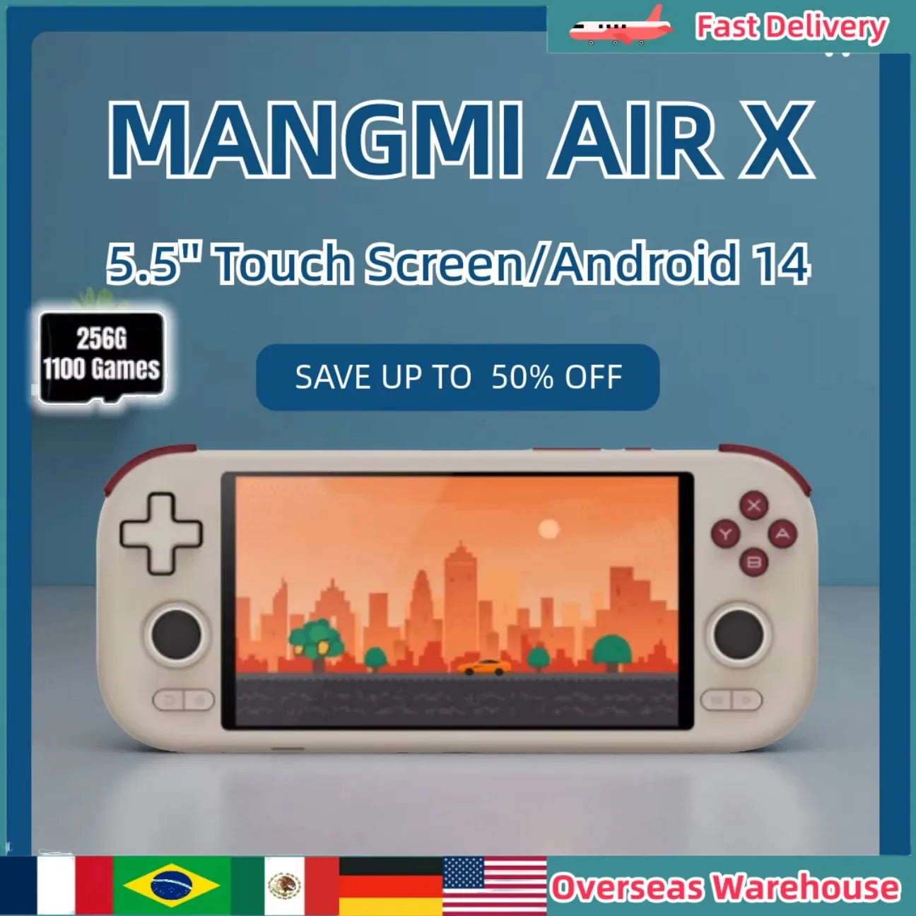 MANGMI AIR X Handheld Game Console Snapdragon 662 5000mAh Battery 5.5-inch Screen 15W Fast Charging Android 14 Video Game Player