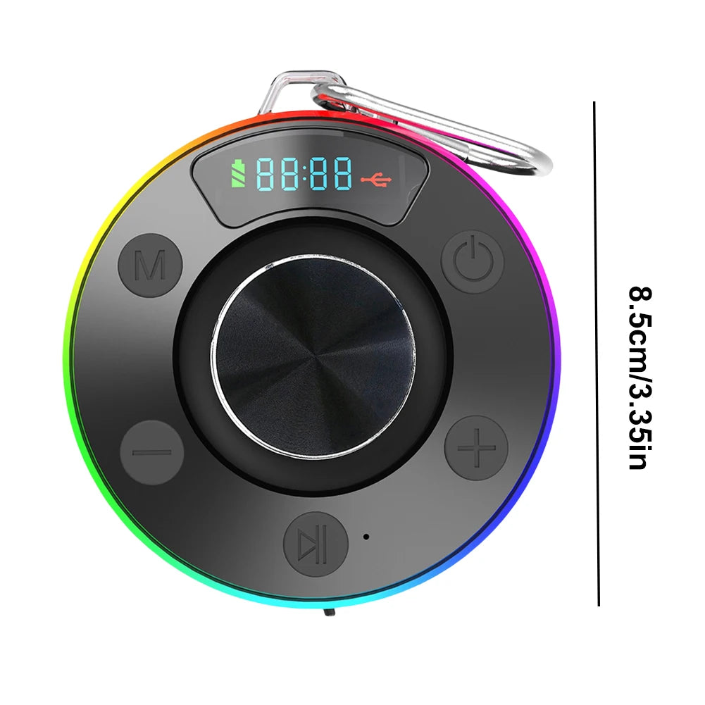 Bluetooth 5.3 Waterproof Shower Speaker with Suction Cup IPX7 for Beach Pool and Bathroom Use with FM Radio