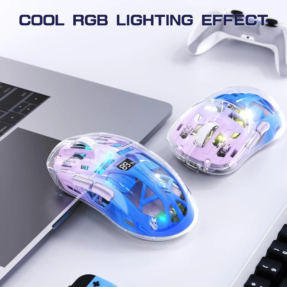 Wireless Gaming Mouse, BT 5.0/2.4G PC Rechargeable RGB Mice with Digital Screen,PixArt 3212, 5 Adjustable DPI