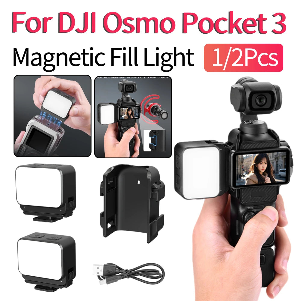 1/2 Pcs Magnetic Fill Light for DJI Osmo Pocket 3 Rechargeable LED Video Light Photography Lighting Sports Camera Accessories
