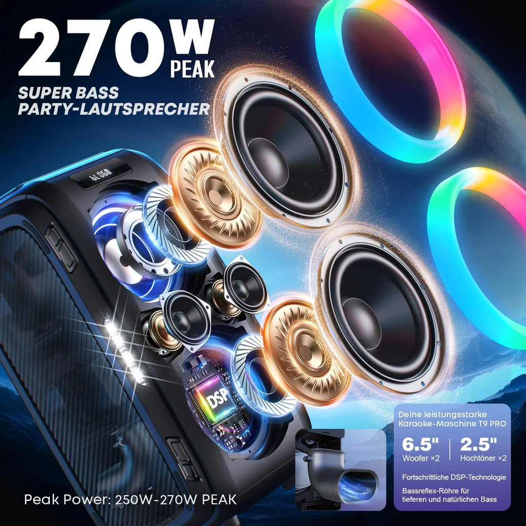 W-KING 250W MAX Party Wireless Bluetooth Speaker Portable Speaker 12 Custom Deep Bass Powerful Boom Box Design with USB Playback