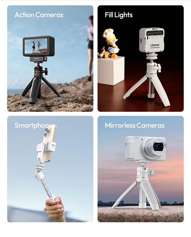 Ulanzi MT-08 Mini Tripod White Color Foldable Tripod Monopod  Mount 1/4'' Tripod Universal for DSLR Android iPhone Smartphone