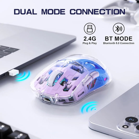 Wireless Gaming Mouse, BT 5.0/2.4G PC Rechargeable RGB Mice with Digital Screen,PixArt 3212, 5 Adjustable DPI
