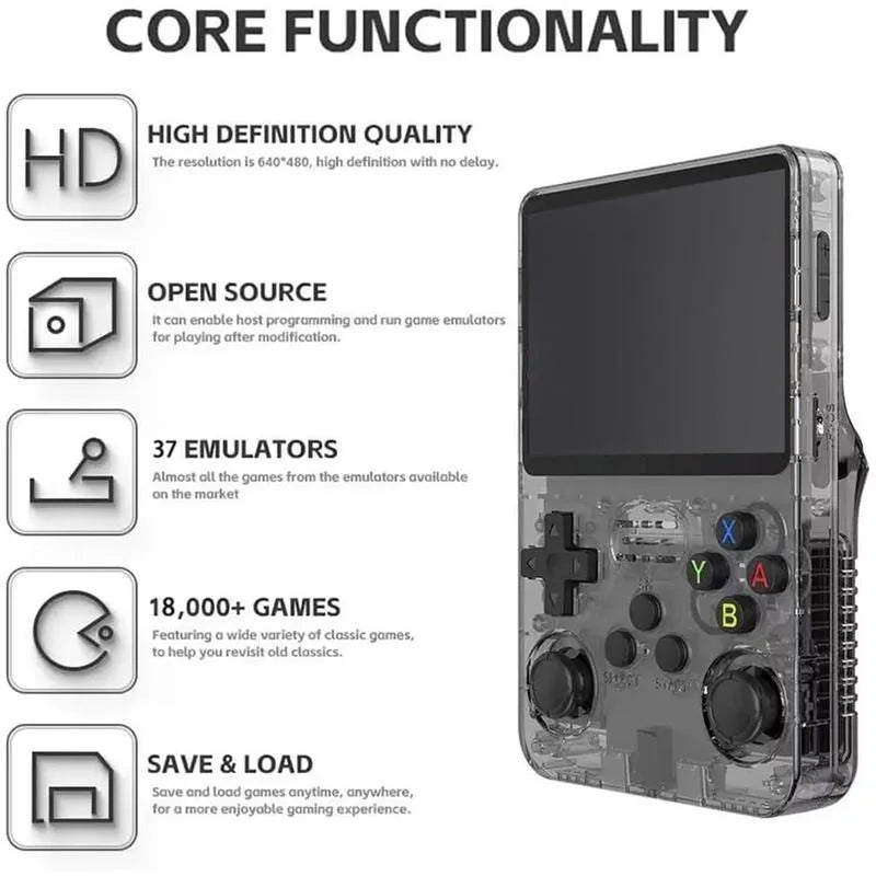 R36S Retro Video Handheld Device, Linux System, 3.5-inch IPS Screen, Built in 3000mAH Battery, Rechargeable Portable, 32G+64G TF