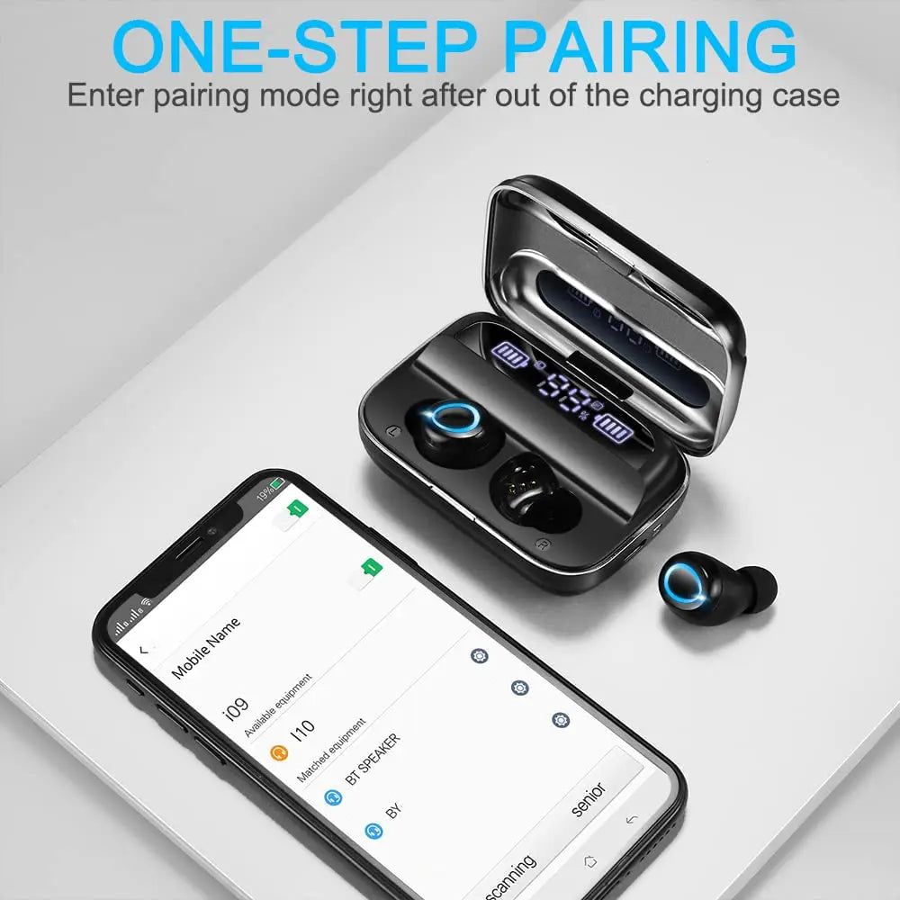 Bluetooth 5.3 Wireless Earbuds, IPX7 Waterproof Sports Earphones with Stereo Bass, In-Ear Noise Cancelling Mic, 140H Playtime.