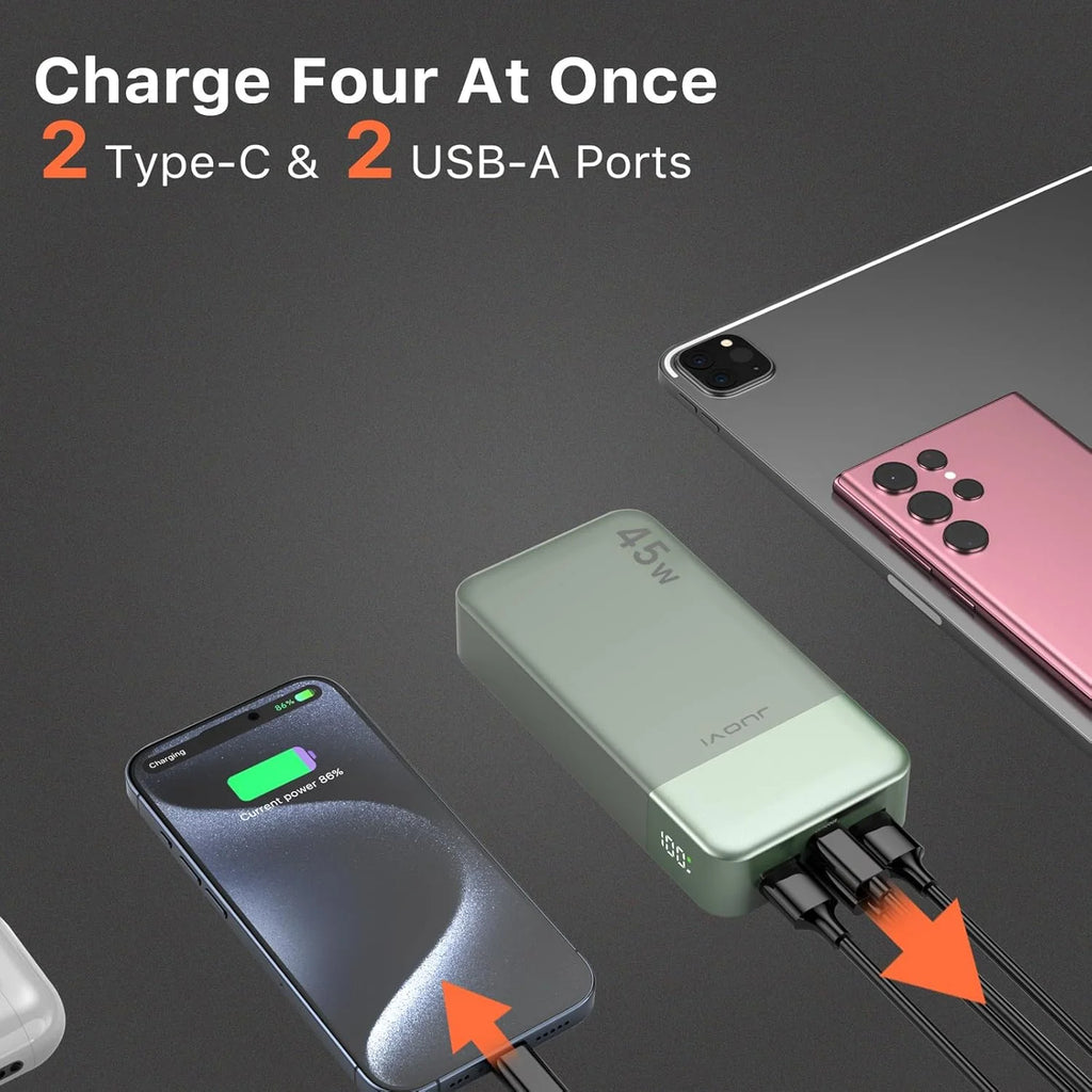 JUOVI Portable Charger, 20000mAh Power Bank, 35W Power Bank Fast Charging, Battery Pack with C to C Cable for iPhone 17 16 15